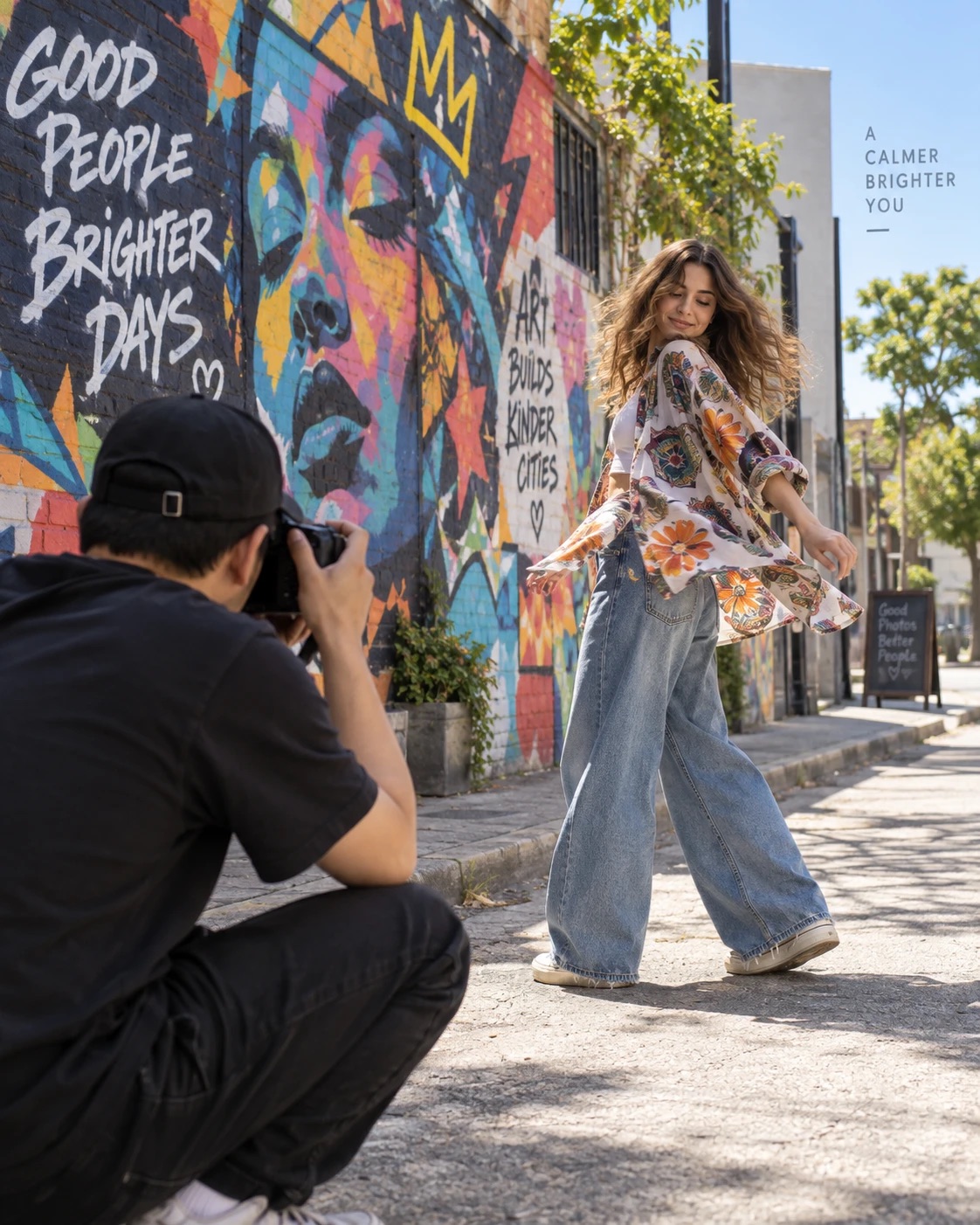 Two creatives planning a photo shoot at a studio table